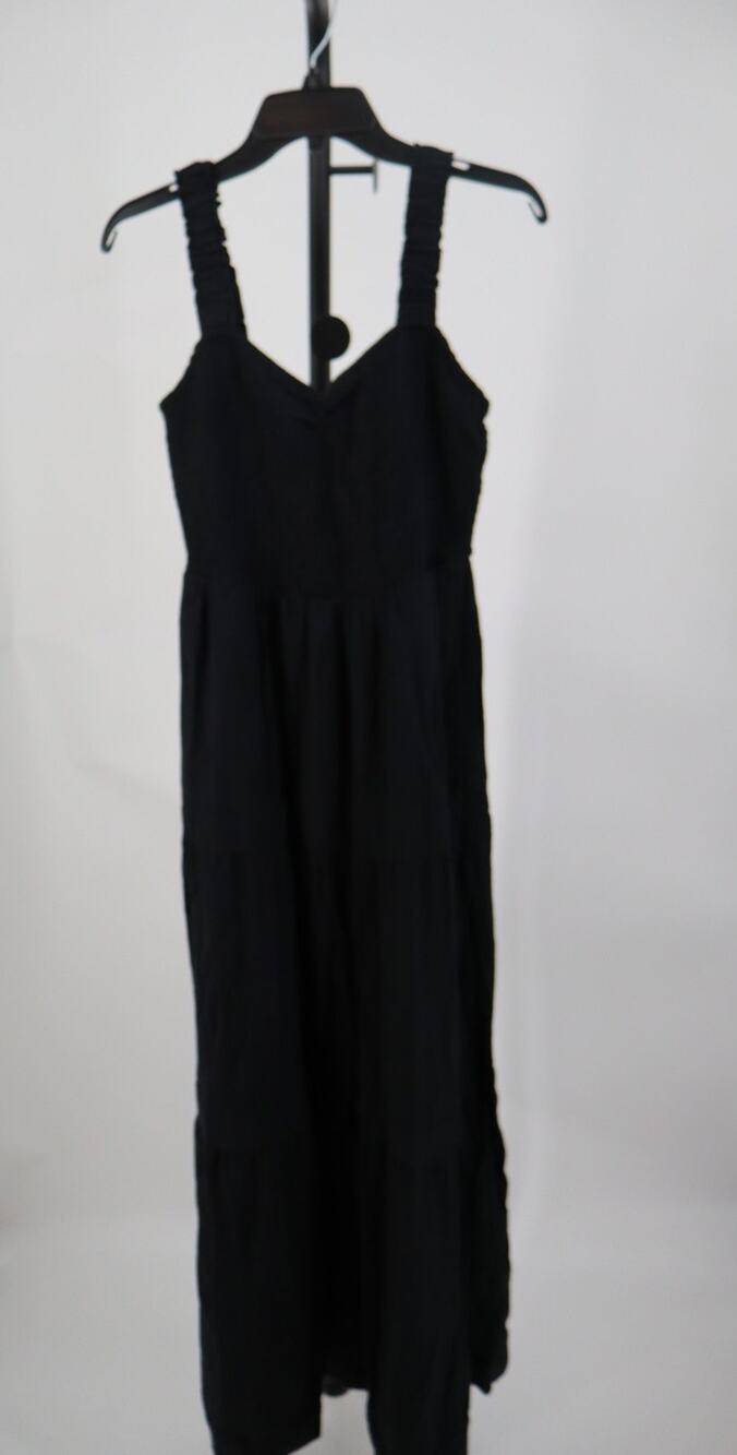 NEW Market & Spruce Linen Blend Maxi Dress Black Sleeveless Tiered Size M